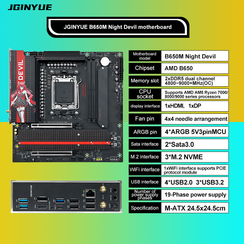 JGINYUE B650M NIGHT DEVIL Desk - X870E Atx Motherboard 评论和价格